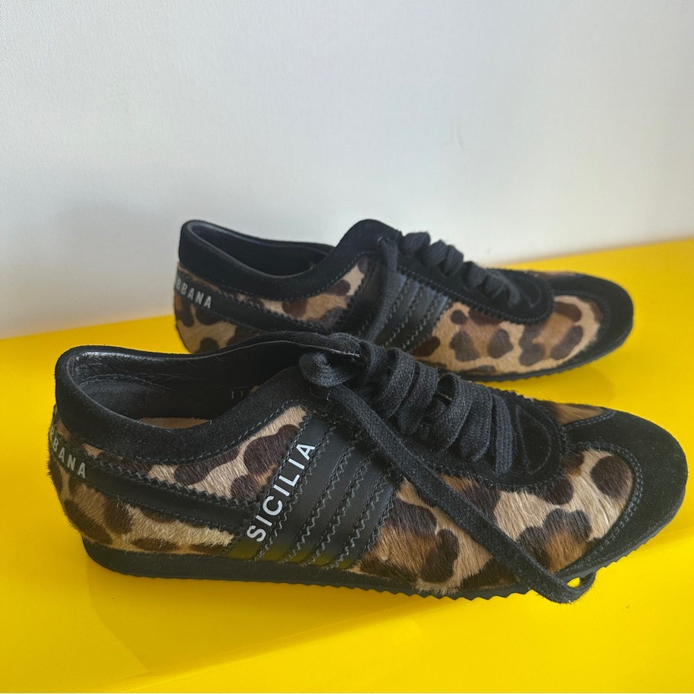 Dolce & Gabbana Black and Brown Leopard Sneakers